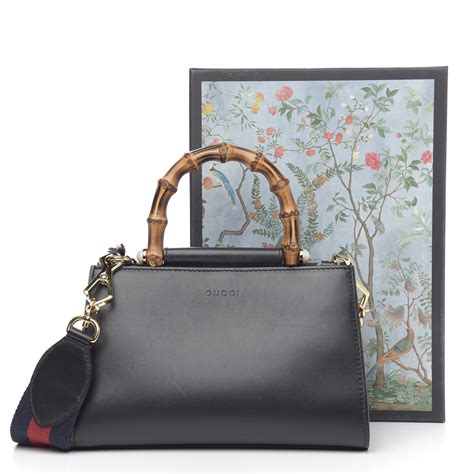 GUCCI Nappa Bamboo Web Mini Nymphaea Top Handle Bag 